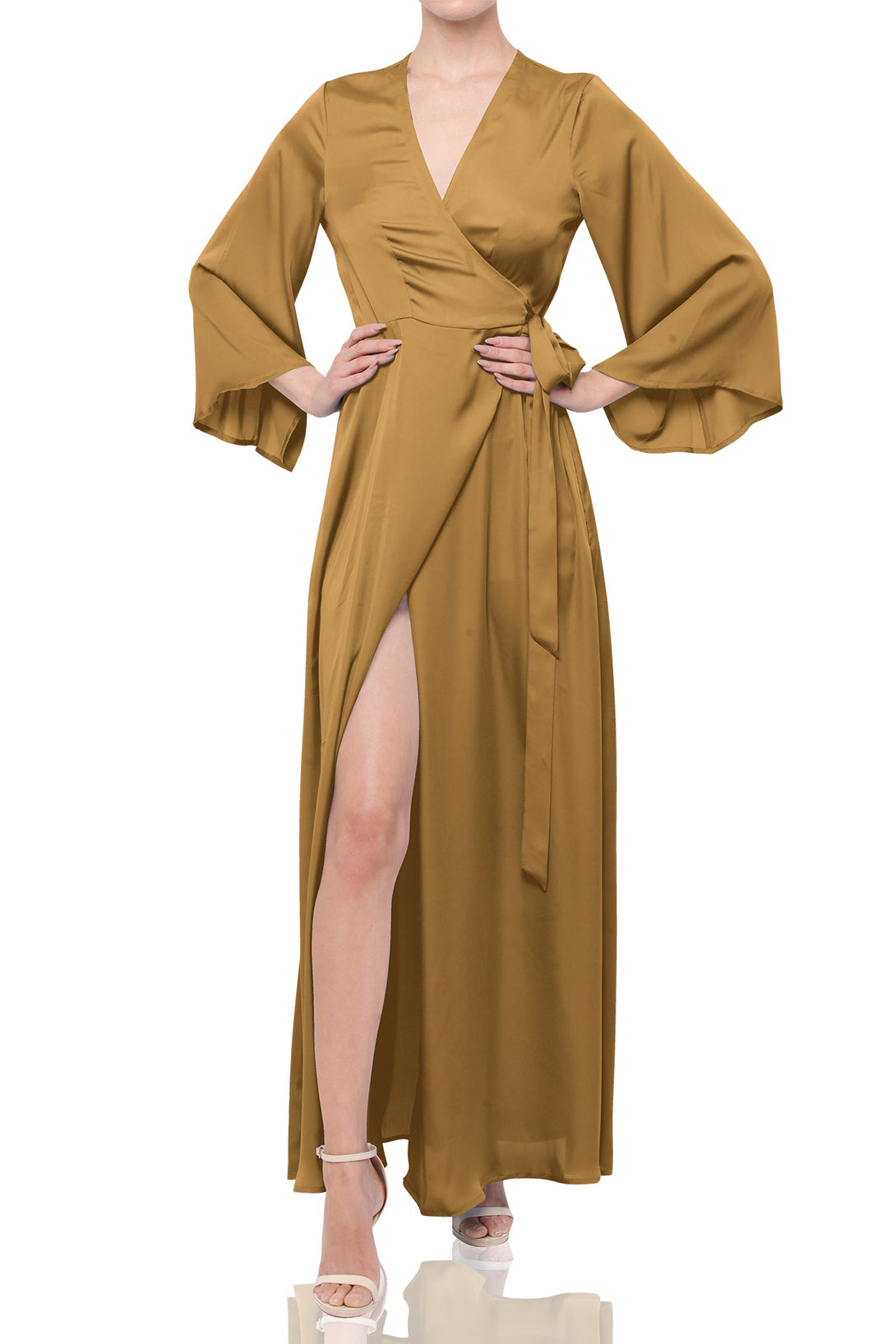 Shahida, Elegant long tie-waist wrap dress,