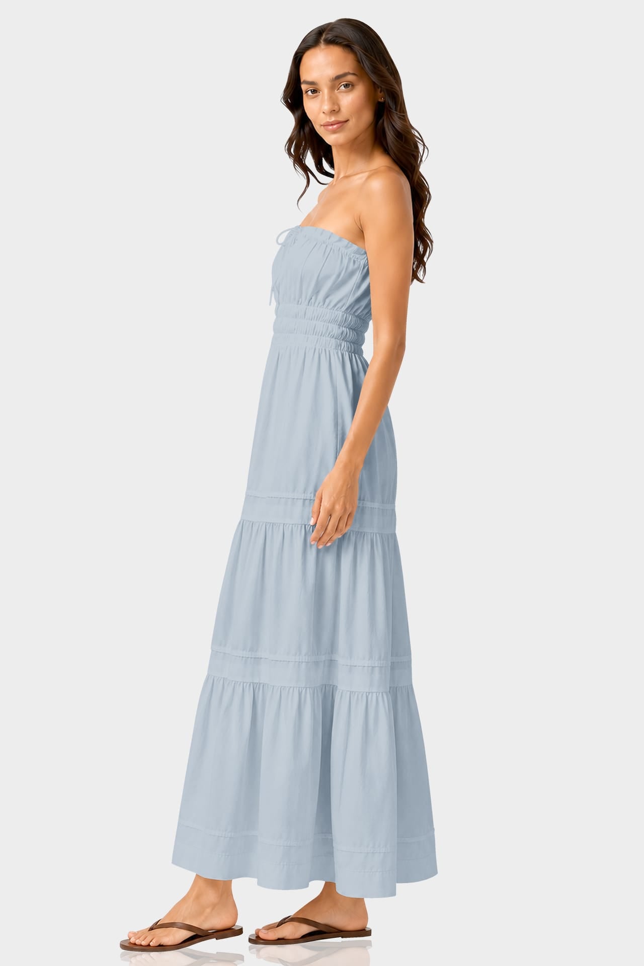 blue strapless cotton dress Glorie Strapless Maxi Dress Light Blue