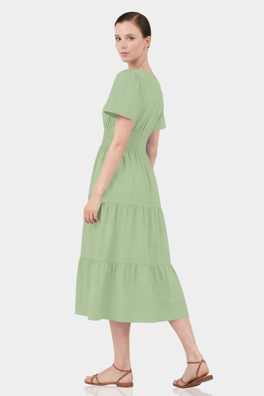 green daytime dress GREEN PUFF SLEEVES DRESS | CULT MIA