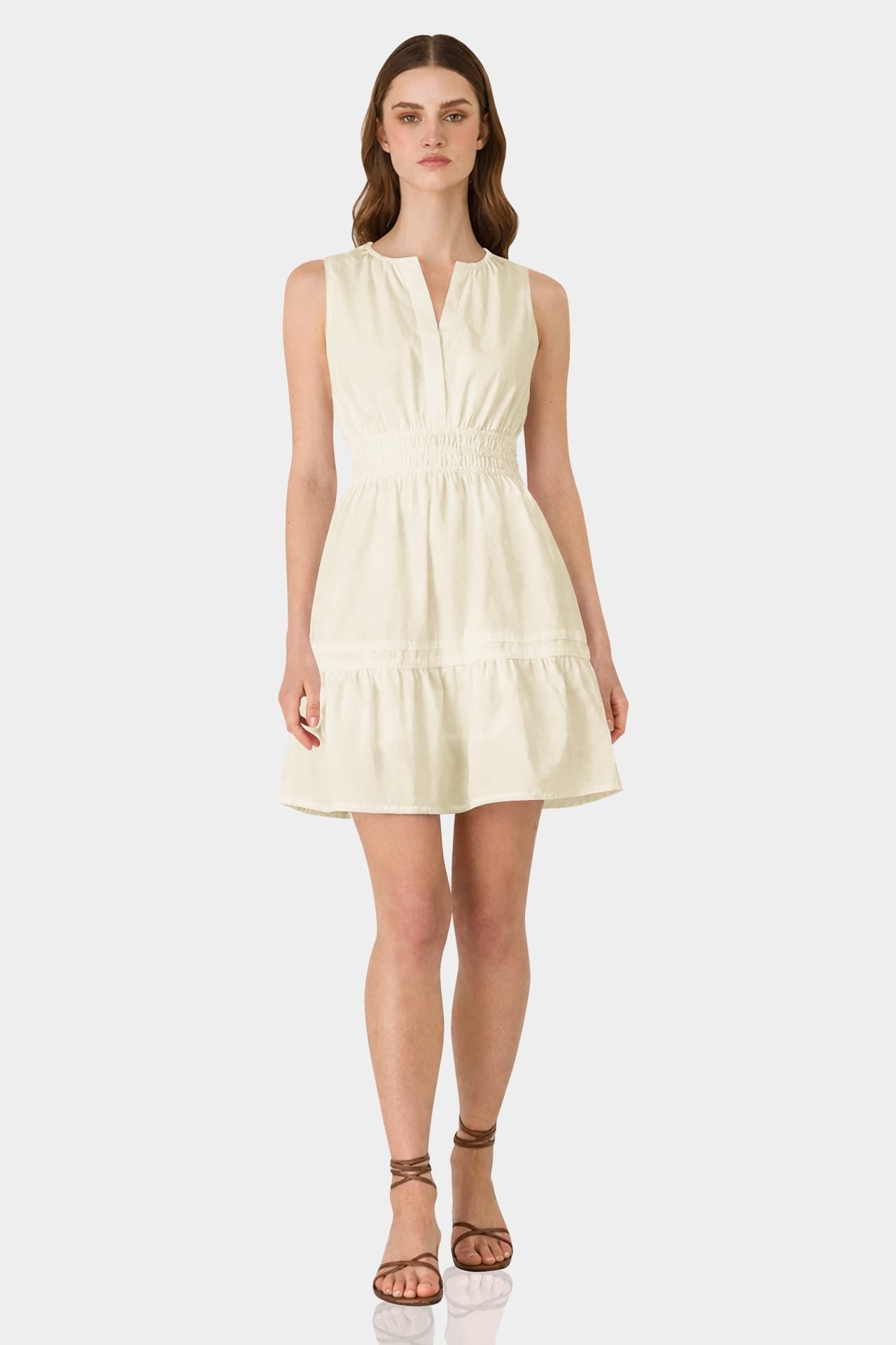 mini poplin cotton dress Ivory Sleeveless Smocked Poplin Cotton Mini Dress