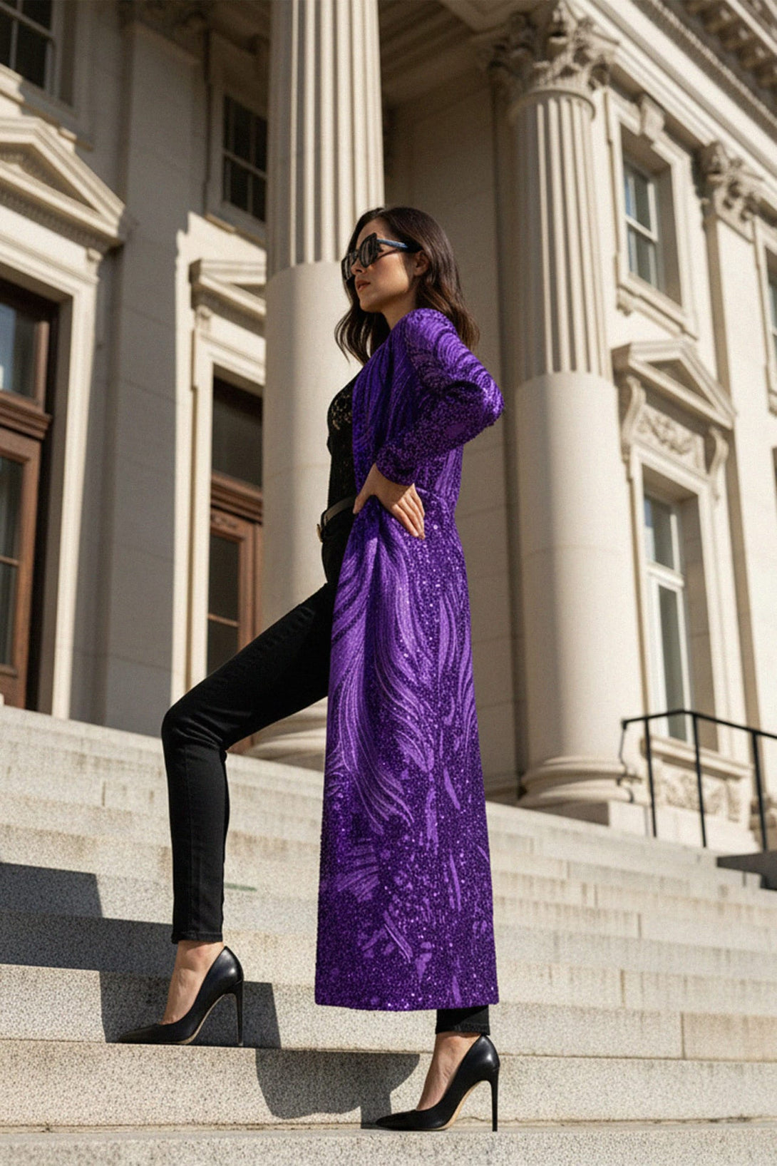 Shahida, Couture Coat, Elegant long coat, Luxury sequin coat,