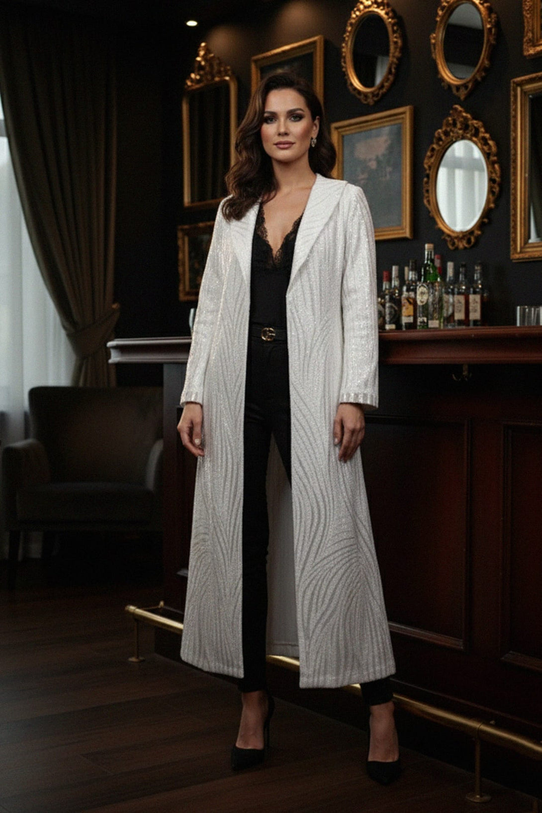 Couture Coats, Shahida, Elegant long coat, Sequin long coat,