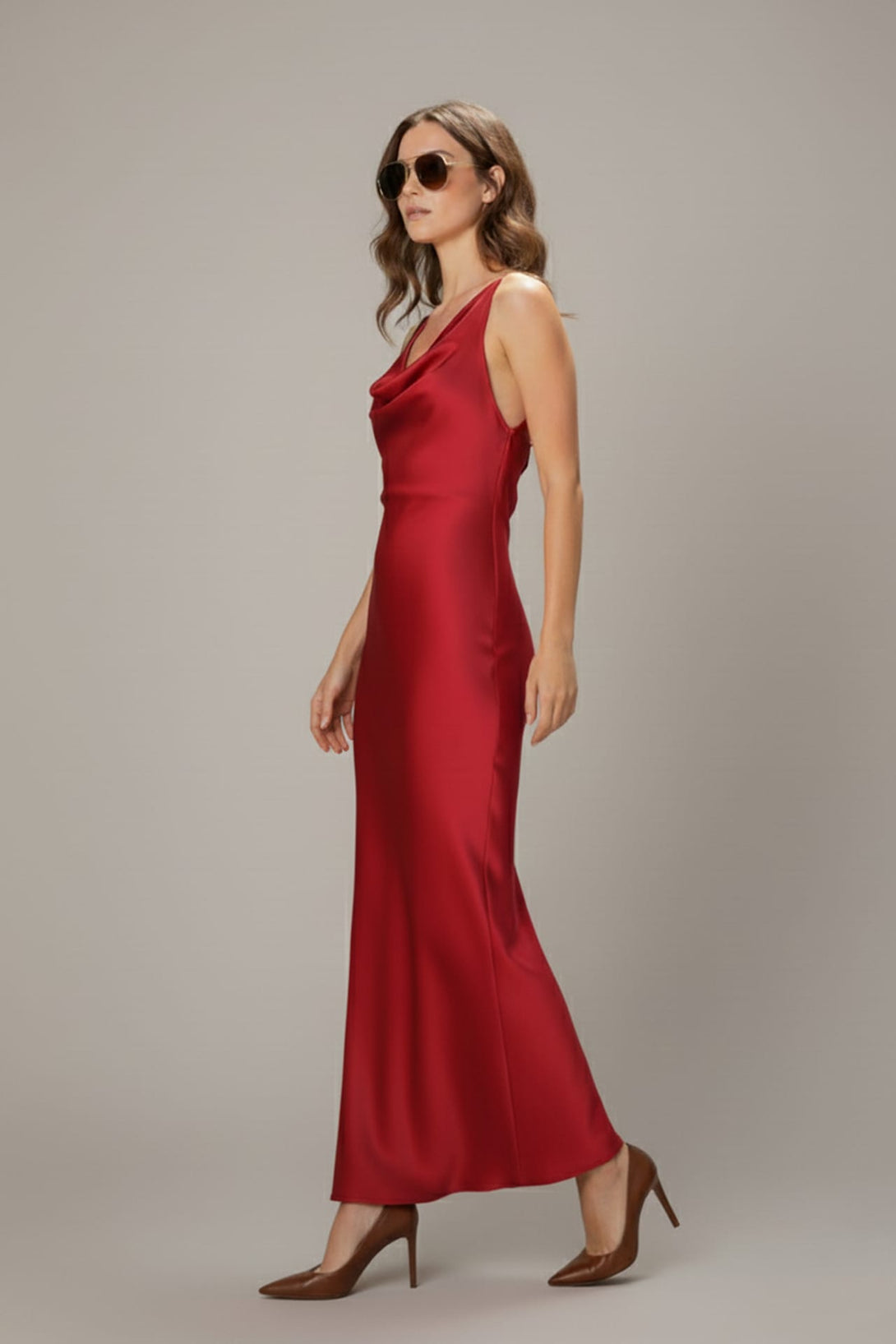 Cowl neck crisscross back maxi dress for cocktail party, Shahida,