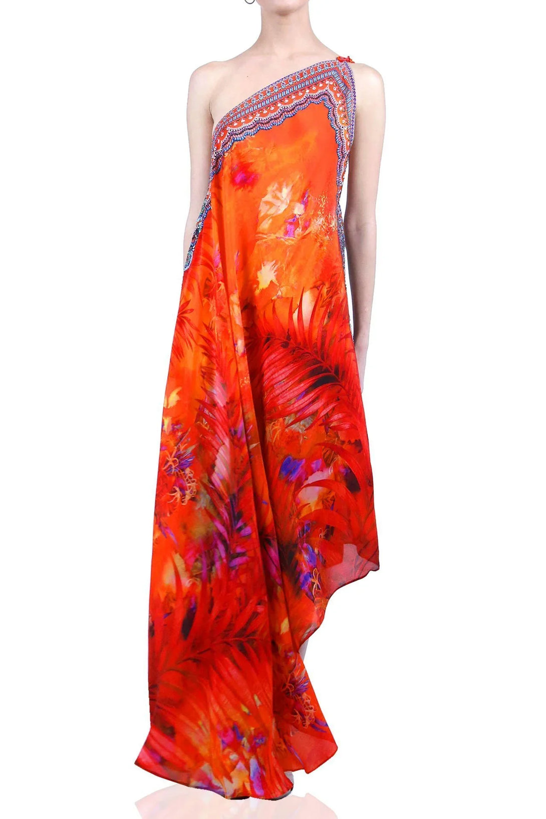 Designer Burnt Orange Maxi Dress | Long Silk Dress | Shahida Parides
