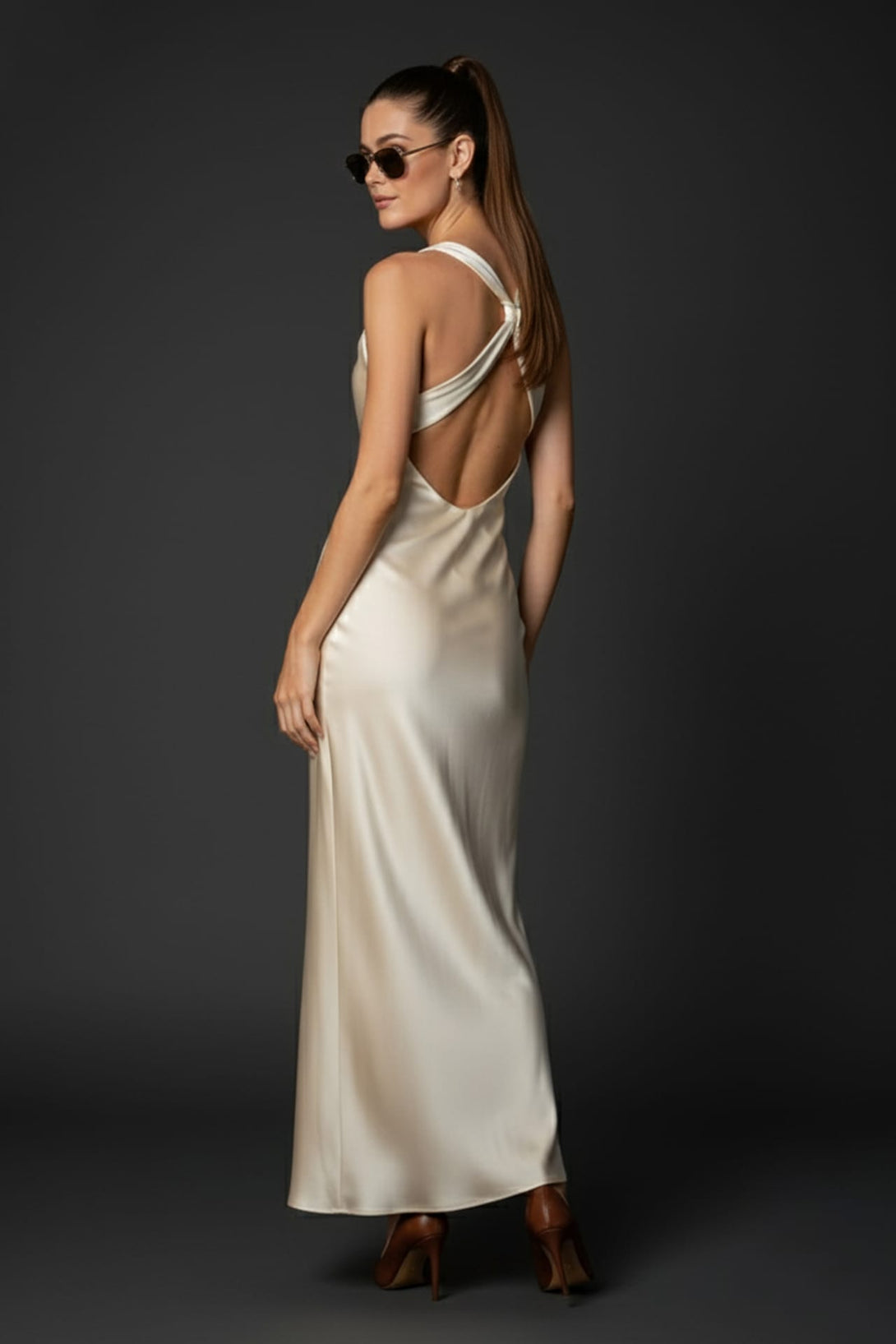 Elegant Cowl Neck Crisscross Open Back Dress for Date Night - Shahida XL Elegant Cowl Neck Crisscross Open Back Dress for Date Night - Shahida XL