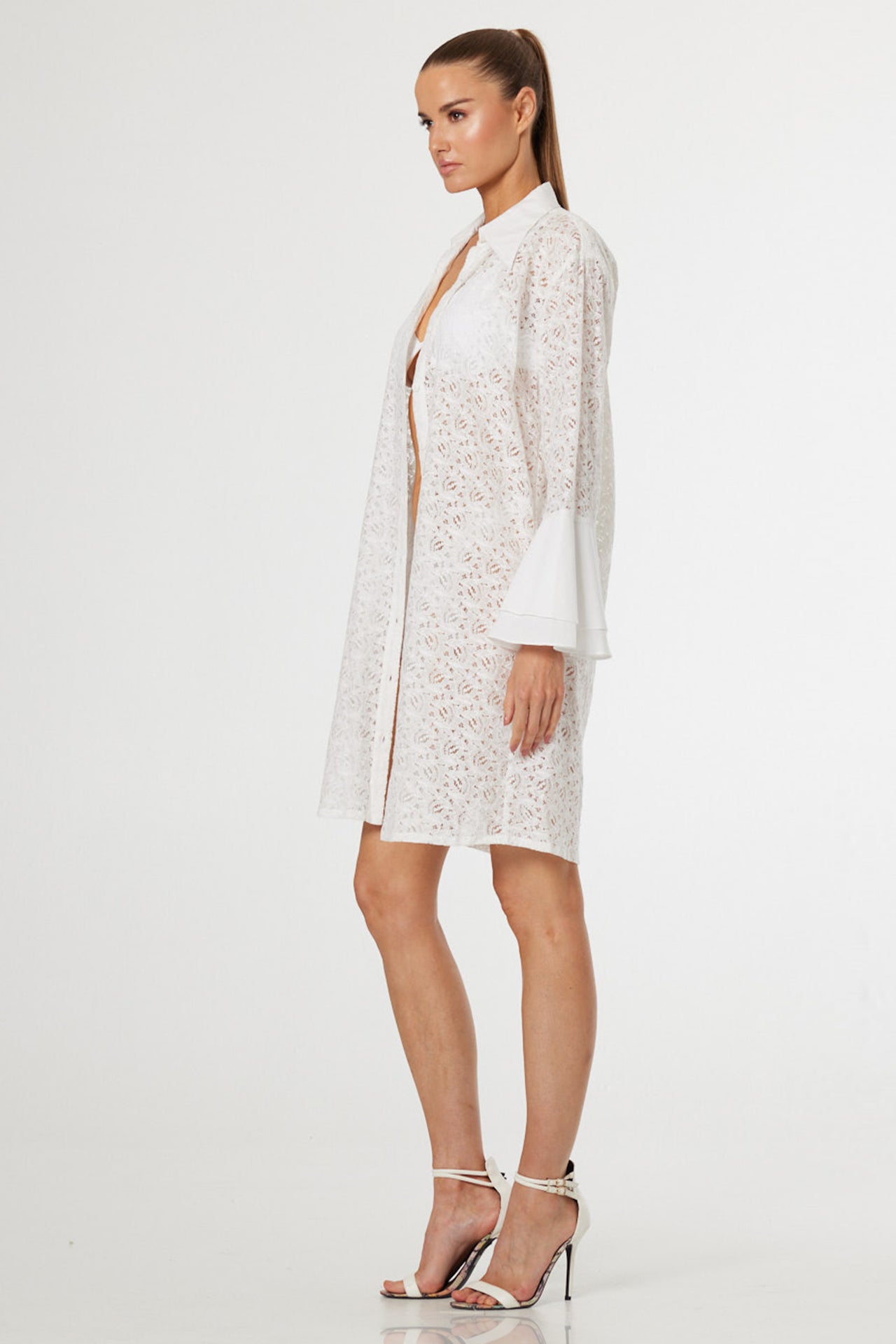 lace cover up dress S Luxury White Crochet Beach Cover-Up with Collared Neckline Size:38/25 plp-51500 ready outfit Creates an 3x Prom Dresses Terani