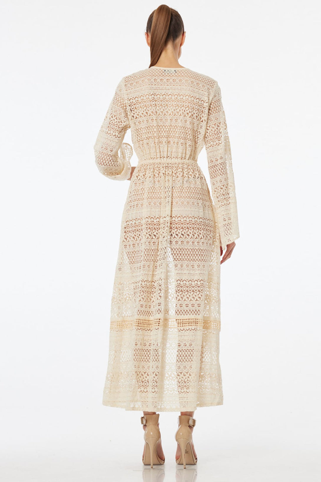 S Ivory Sheer Lace Maxi Cover-Up Dress for Luxury Resort Escapes