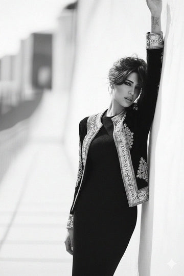 Sequin Embellished Black Velvet Jacket