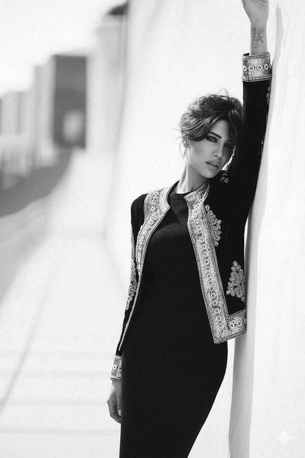 Sequin Embellished Black Velvet Jacket