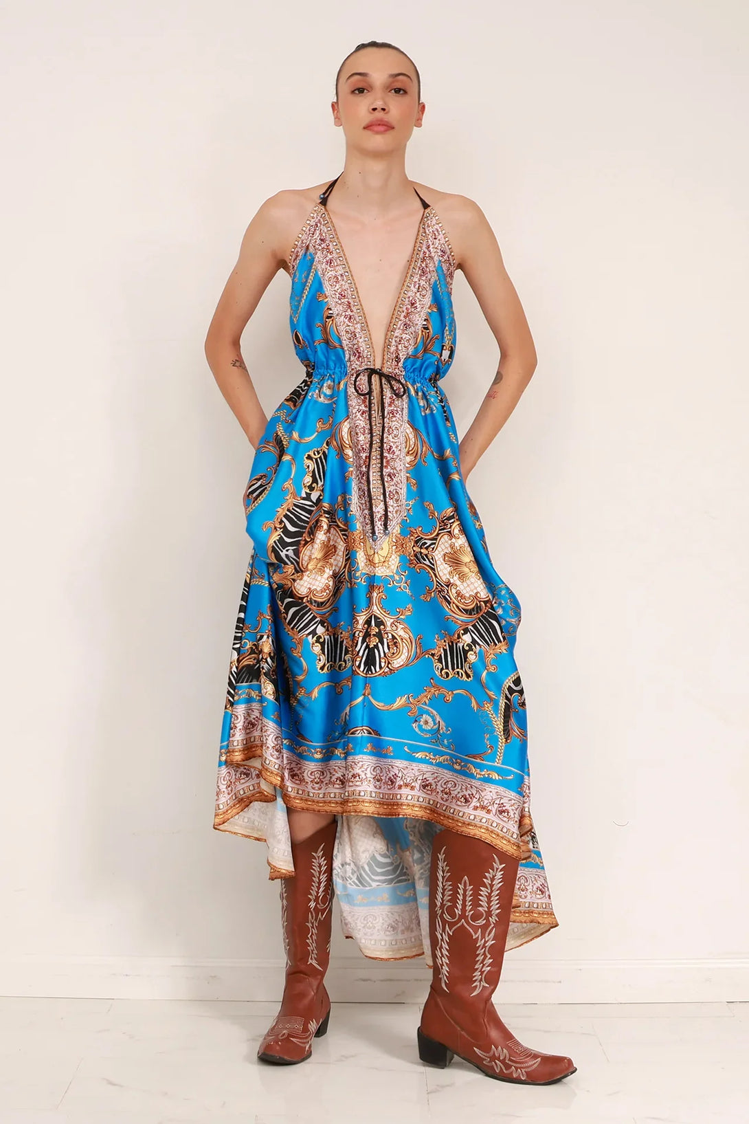 blue scarf print dress Long Maxi Dress : 100+ Designer Summer Maxi Dresses