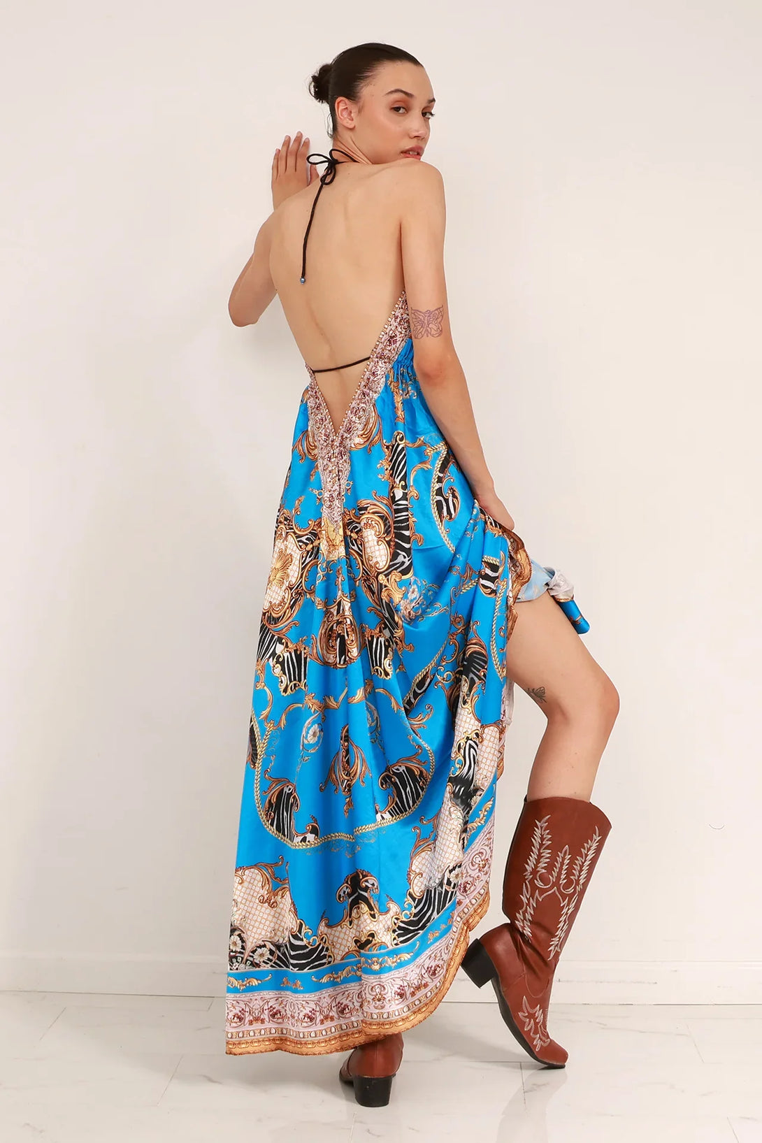blue scarf print dress Long Maxi Dress : 100+ Designer Summer Maxi Dresses
