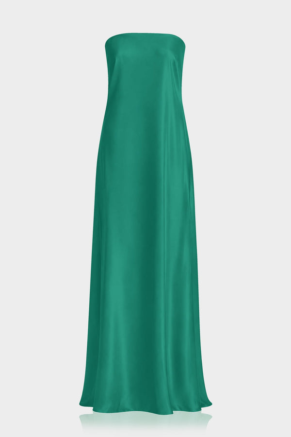 emerald green strapless maxi dress Satin 11186578147