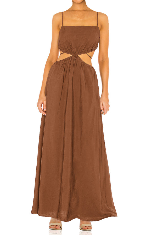Designer Waist Cut Out Dress in Light Brown
