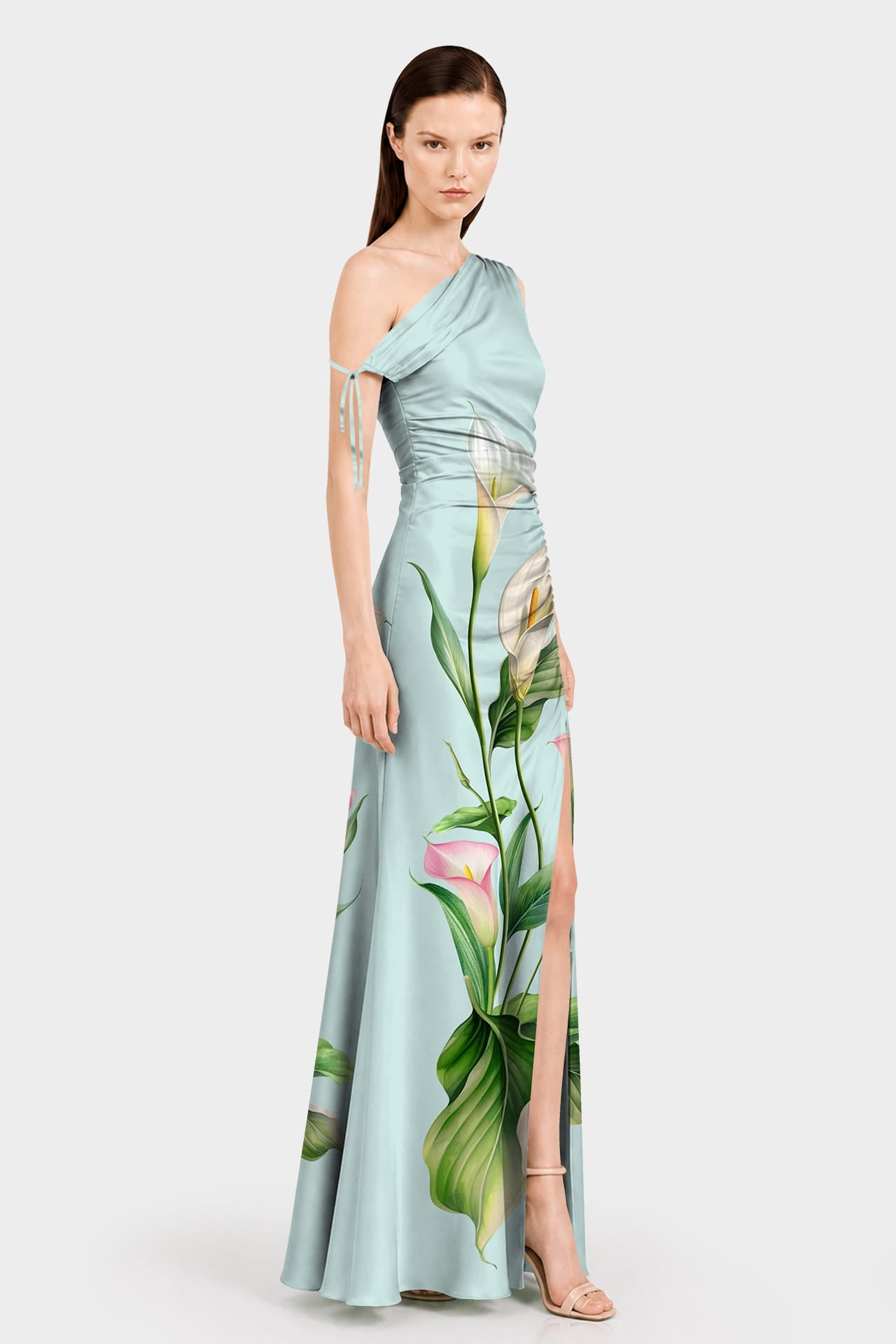 one shoulder mint dress S Designer Floral Satin causal summer dress Cutout to top Arachnia Black and Green Appointment Type:Veils/Headpieces