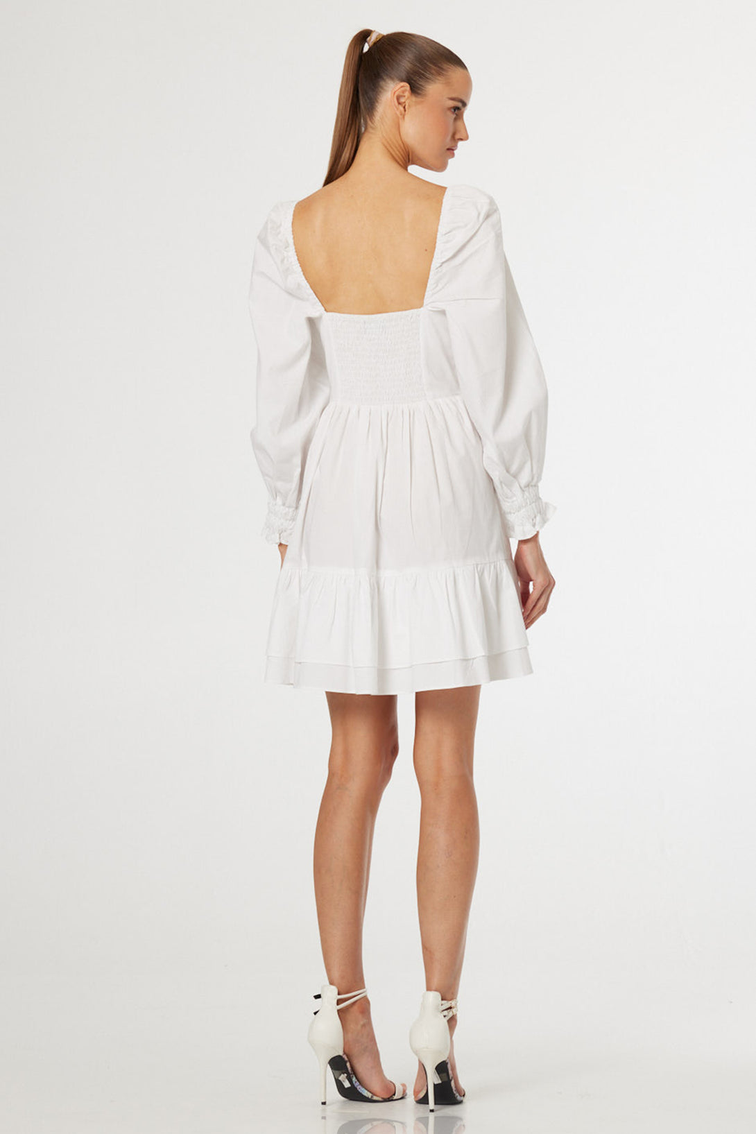white designer mini dress Sequin XL / White pearl buttons along front Shop Designer White Dresses Online