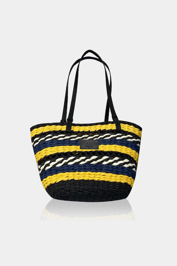 Black & Yellow Contemporary Stripes Tote Handbag