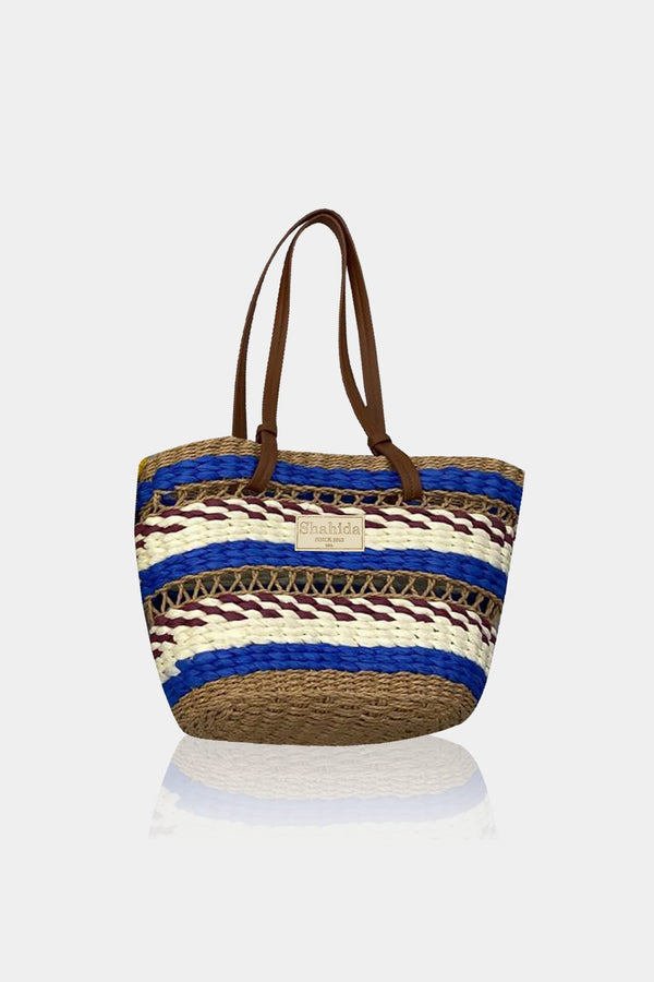 Blue Weave Pattern Designer Tote Bag