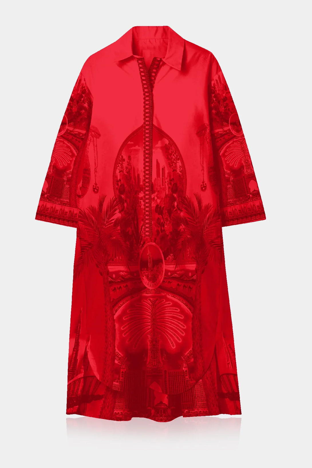 Shahida Parides elegant red midi dress with short sleeves, featuring a stylish and sexy design ideal for modern women’s fashion