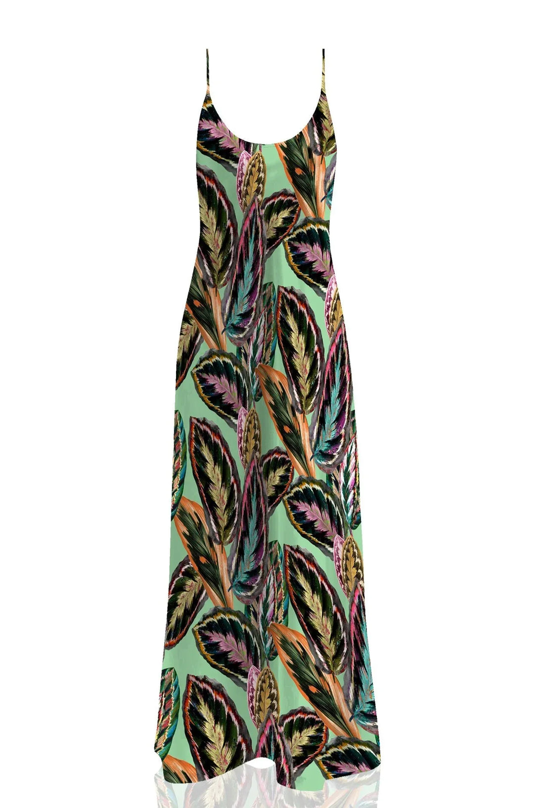 Leaf Print Vegan Silk Cami Slip Dress in Green Medium Leaf Print Vegan Silk Cami Slip Dress in Green Medium