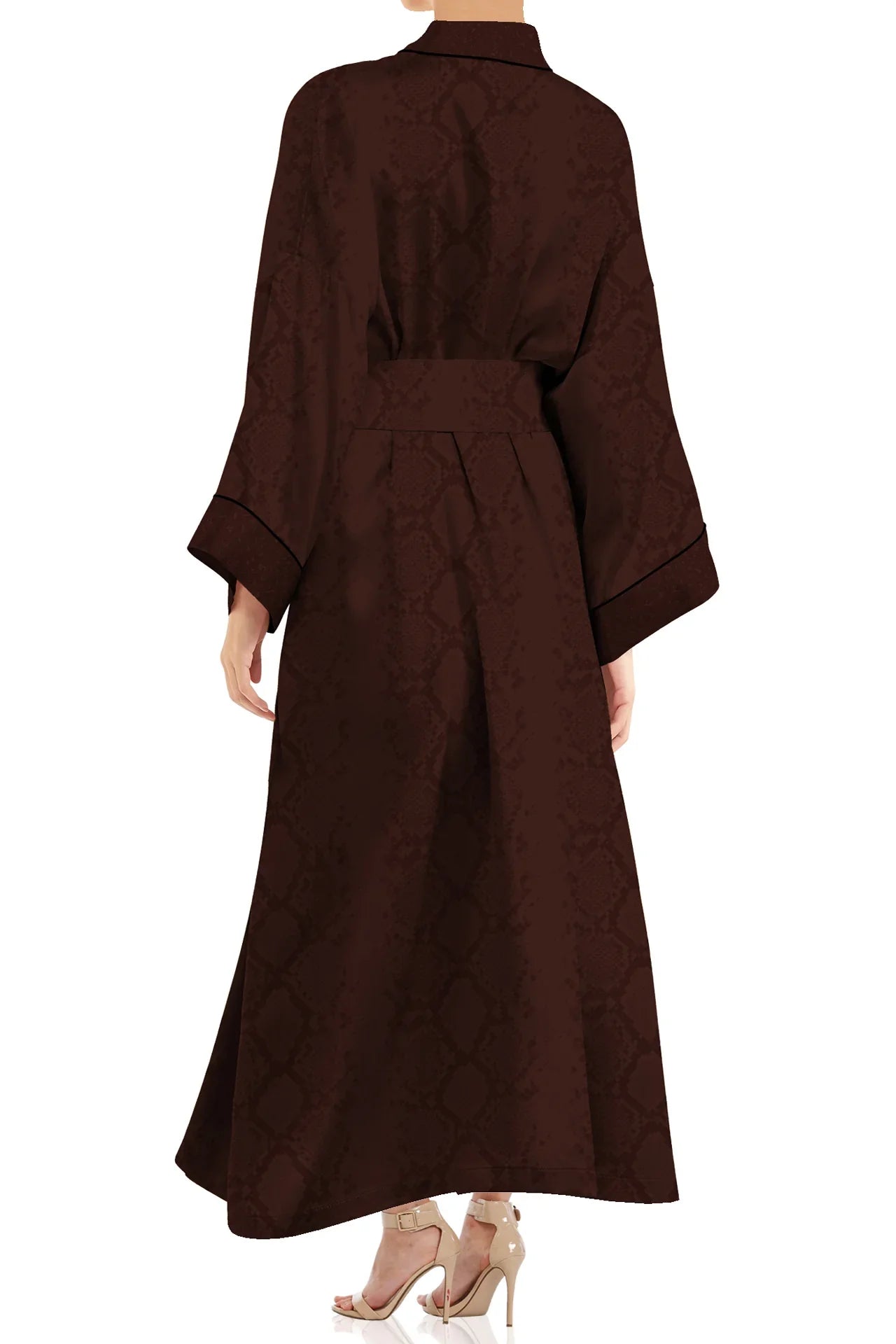 Classic Comfort: Midi-Length Kimono Solid Brown Robe Dress – Shahida ...