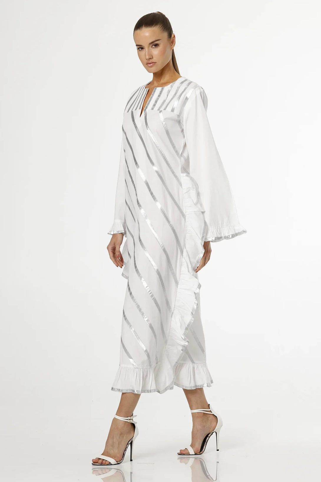 white designer summer dress S White Cotton Designer Dresses
