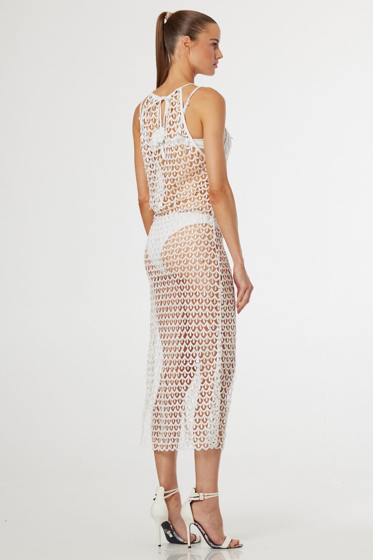 White Halter Neck Crochet Dress for Tropical Vacations – Shahida