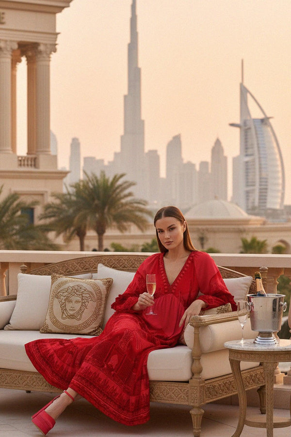 Full Sleeve Maxi Dress in Red