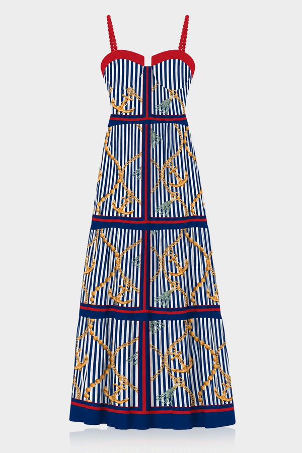 nautical formal dress Custom Stripes Long Blue silk dresses