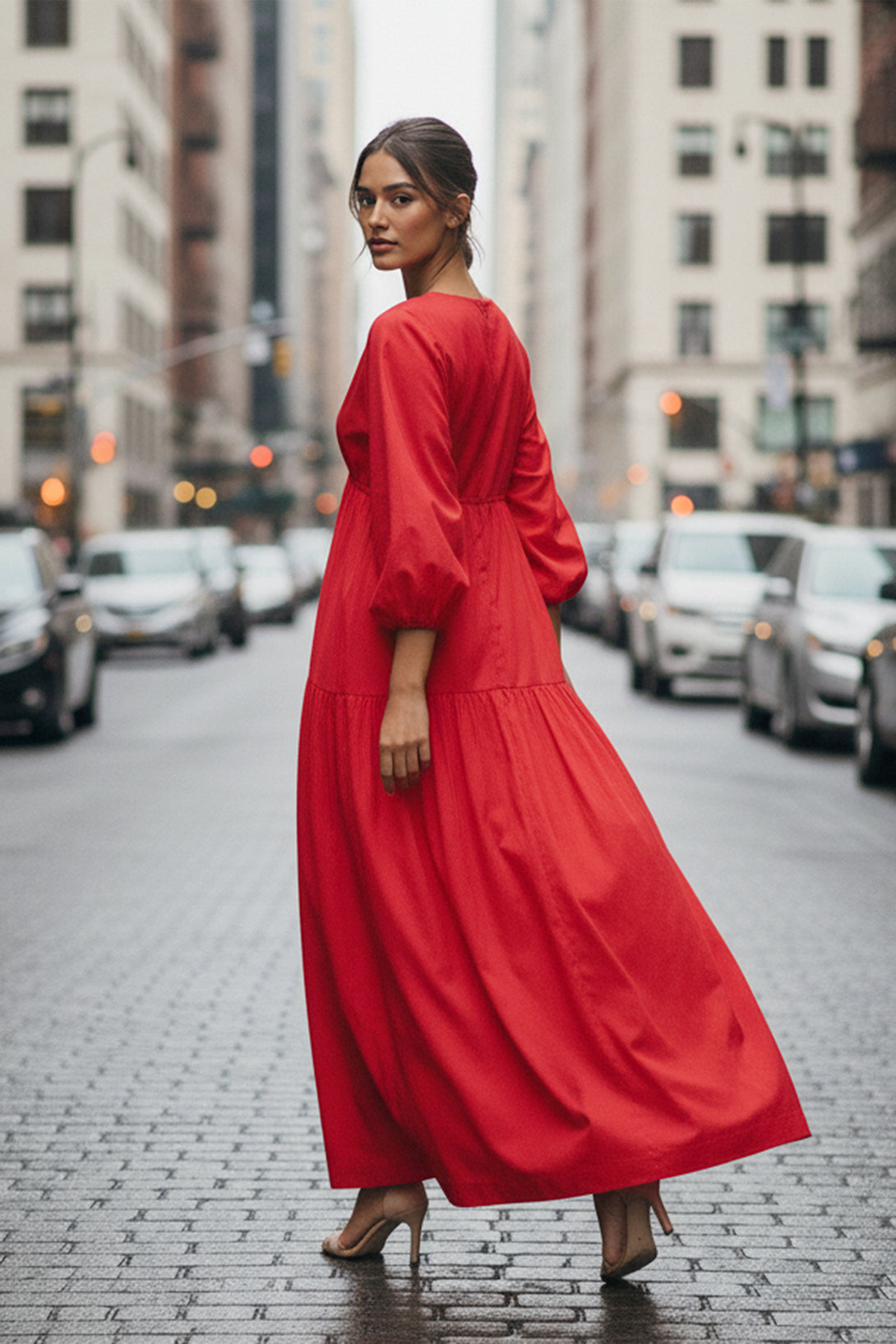shahida parides red gown, chic red evening dress, stylish back pose dress, sophisticated red maxi gown, couture red long dress, glamorous red designer wear, elegant red backless dress, red carpet fashion outfit, classy women’s red gown