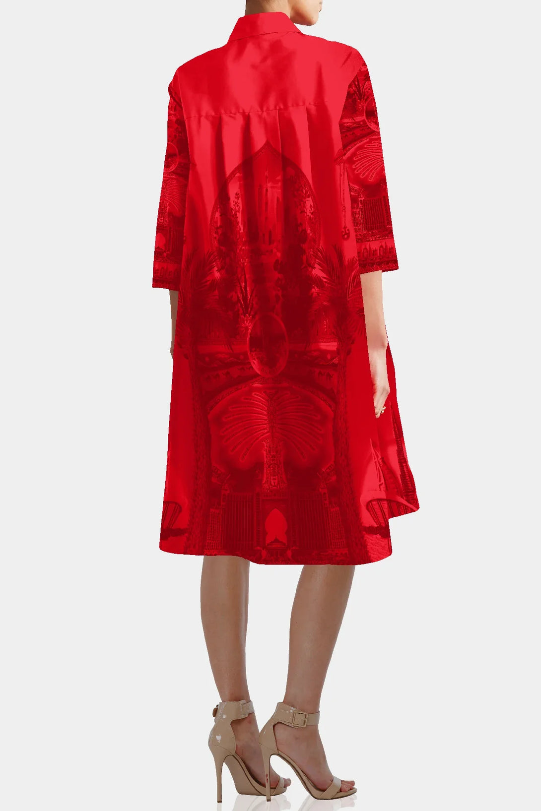 Shahida Parides red midi dress for women with short sleeves, elegant design, and a stylish, sexy silhouette perfect for evening wear