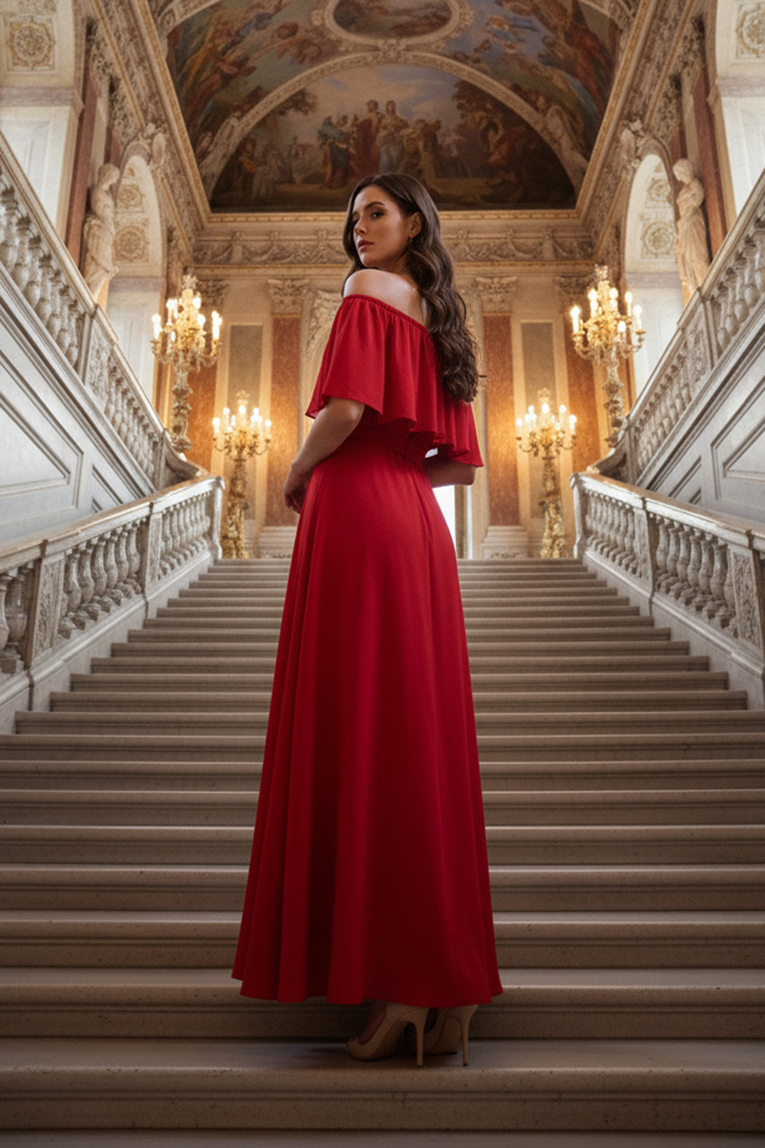 L Elegant Off-Shoulder Red Dress for Women L Elegant Off-Shoulder Red Dress for Women