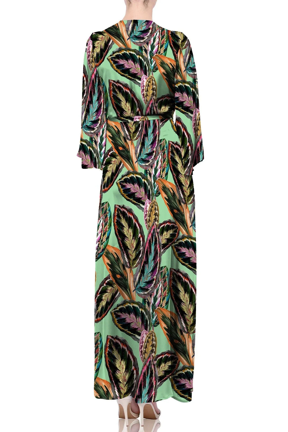 Leaf Print Sustainable Silk Wrap Dress in Green - Leaf Print Wrap Dress & Wrap Maxi Dress For Women Extra Large Leaf Print Sustainable Silk Wrap Dress in Green - Leaf Print Wrap Dress & Wrap Maxi Dress For Women Extra Large