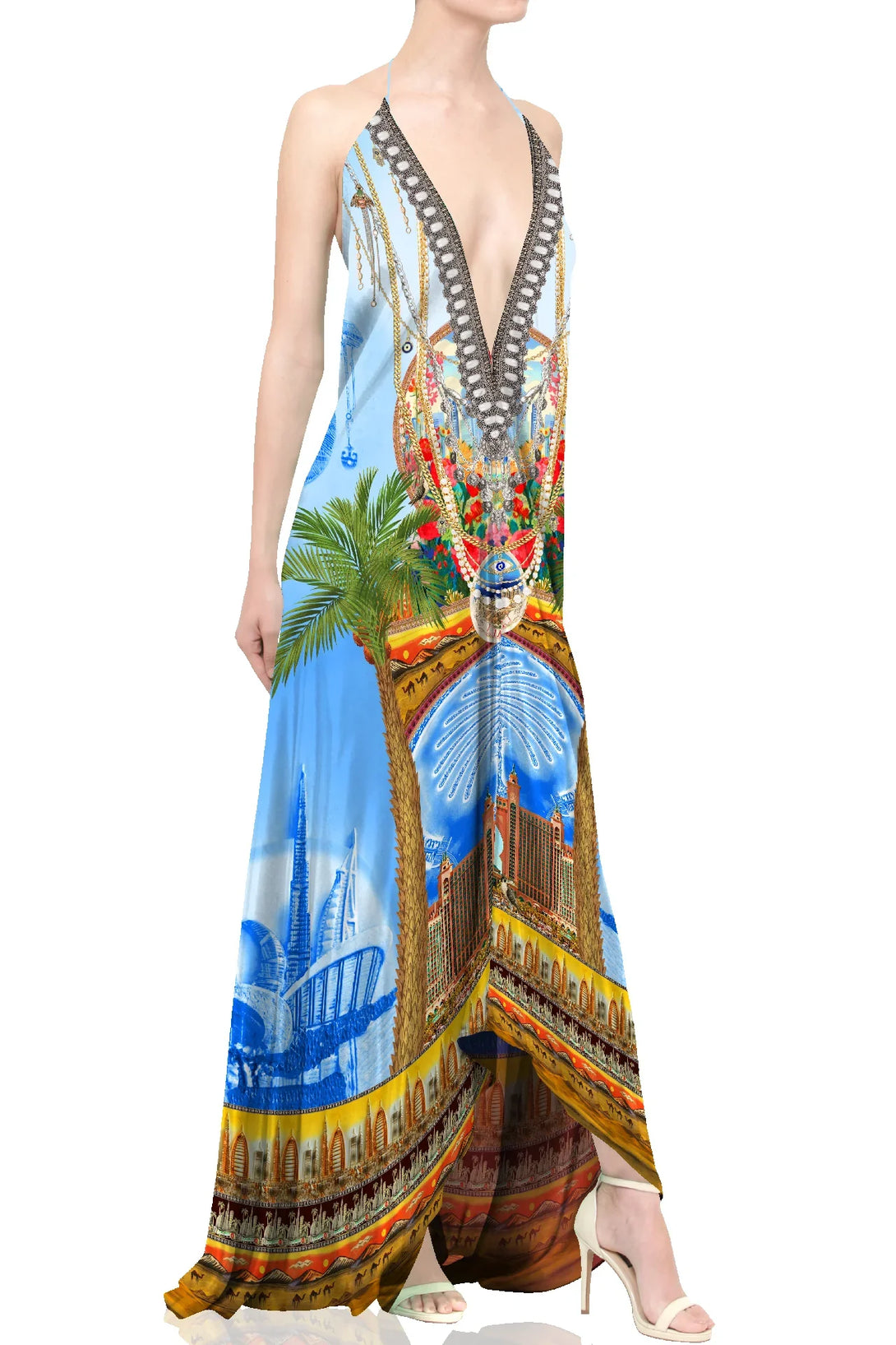blue designer dress women Luxury Blue Beaded Evening Dress for Women