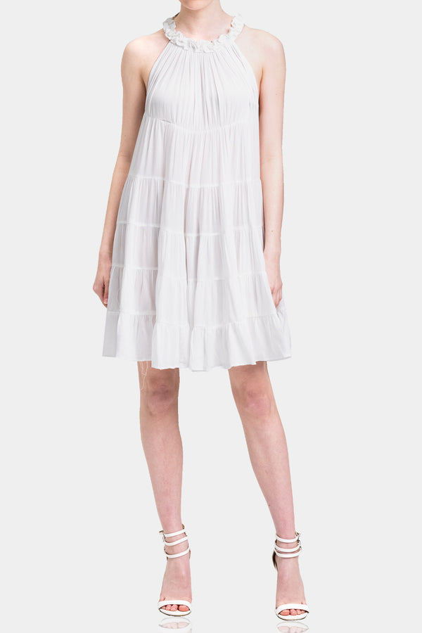 White Solid Short Dress