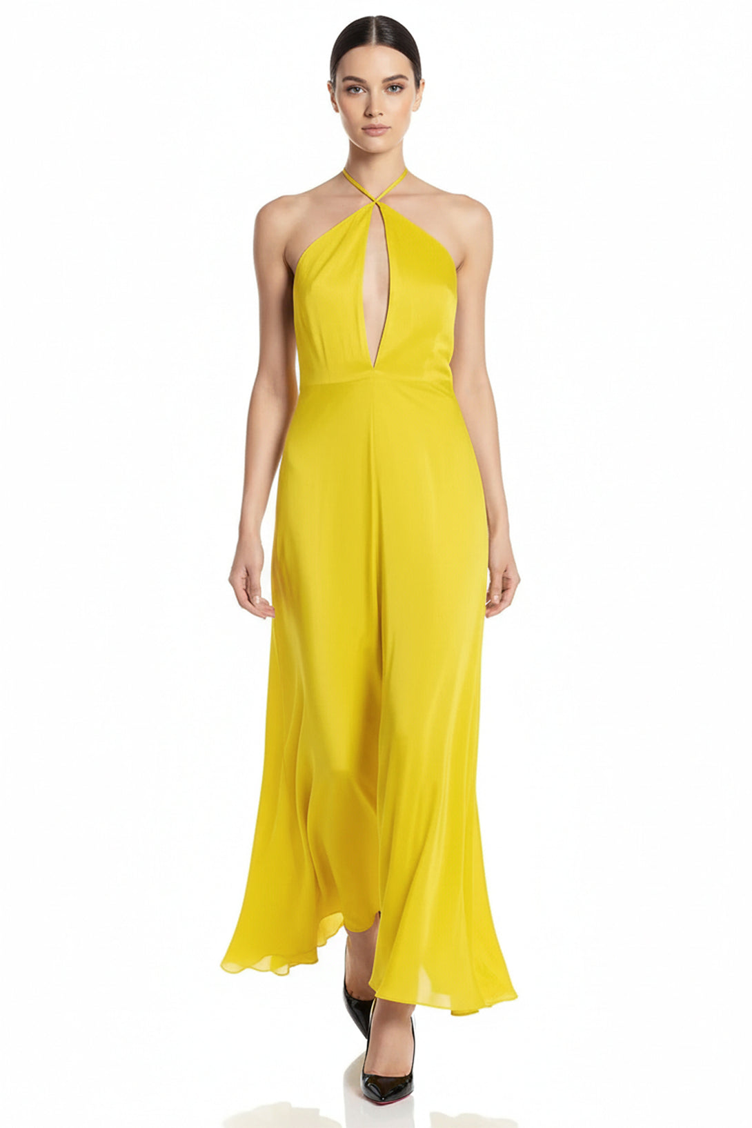 Designer Yellow Maxi Scarf Dress