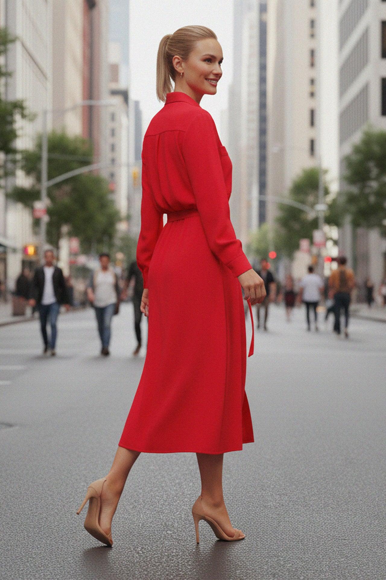 Designer Red Shirt Dress | Midi Shirt Dress Women | Shahida Parides