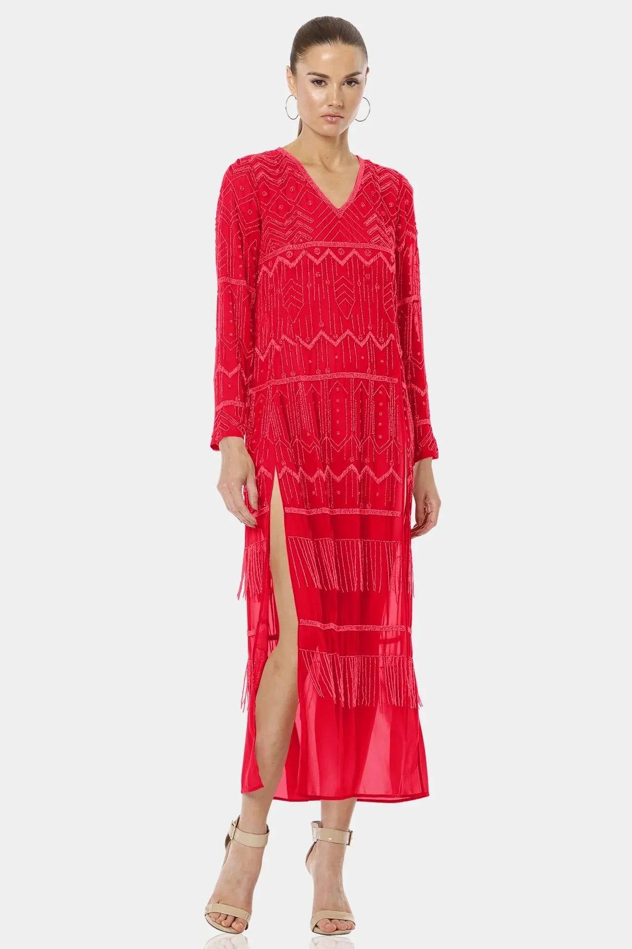 Sequin Dress | Red High Split Dress | Shahida Parides