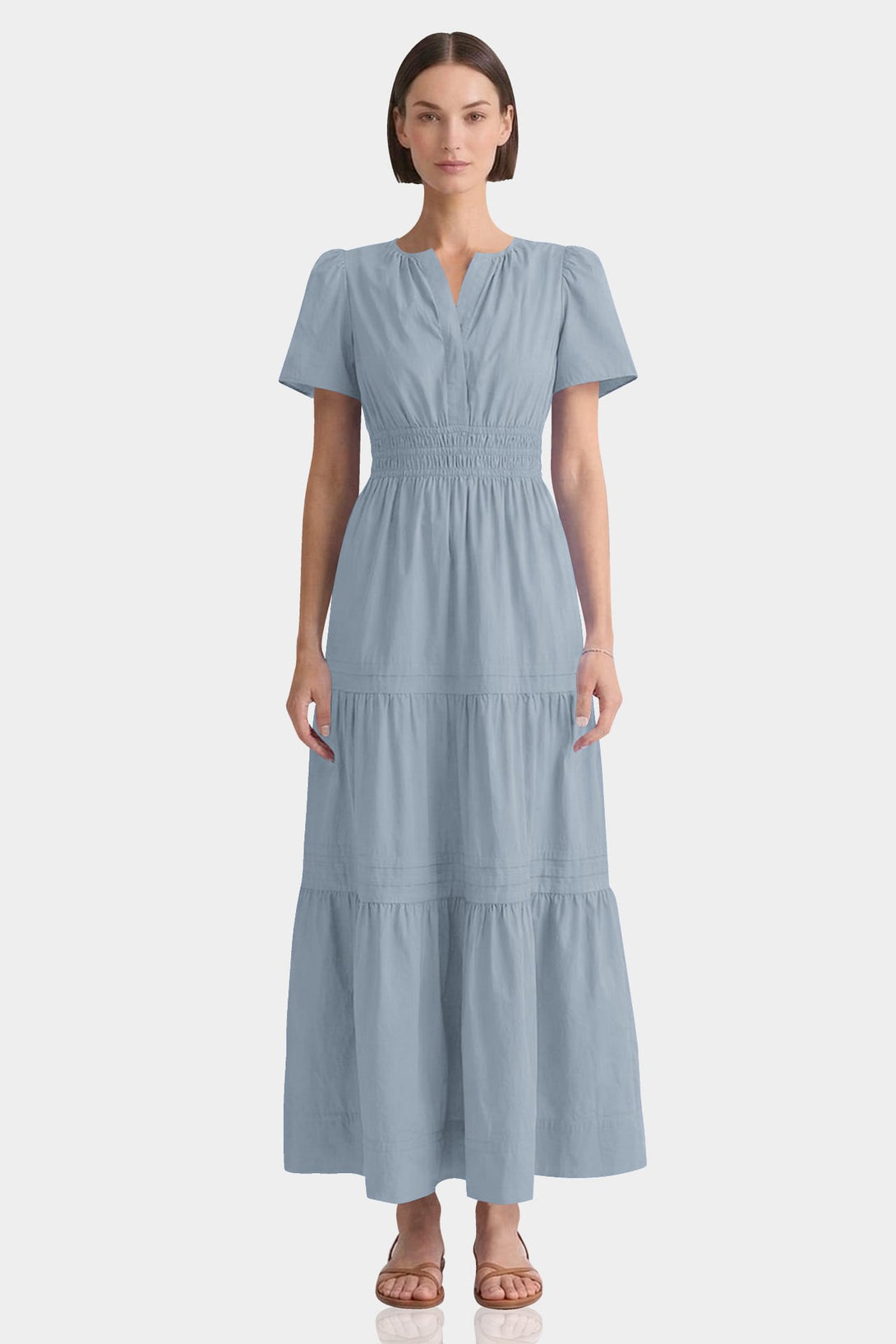 Dusty Blue Cotton Tiered Maxi Dress