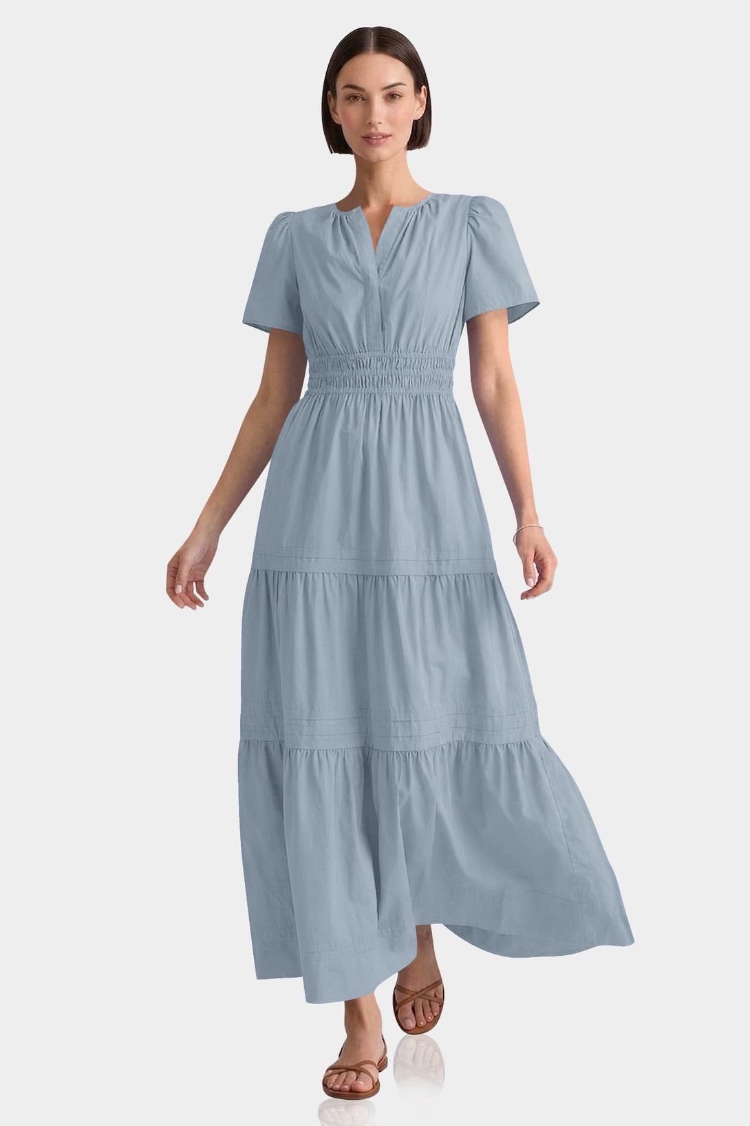 Dusty Blue Cotton Tiered Maxi Dress