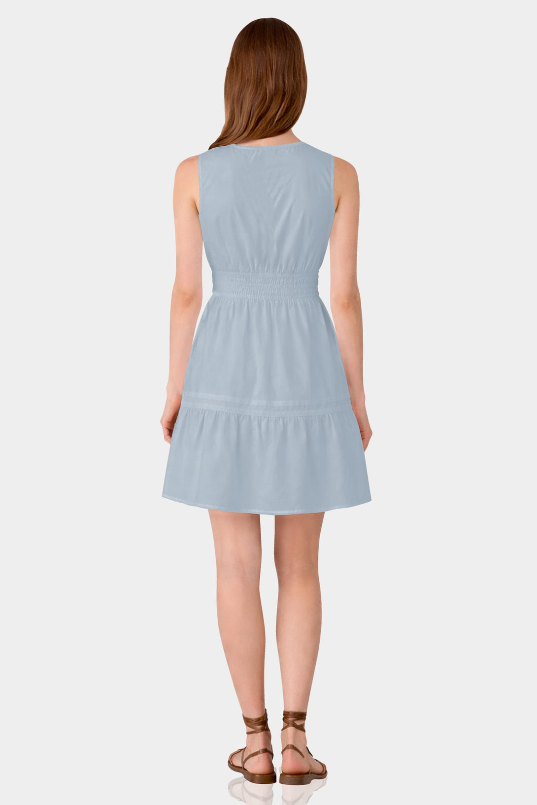 S Dusty Blue Sleeveless Smocked Waist Cotton Mini Dress – Brunch Date Dress