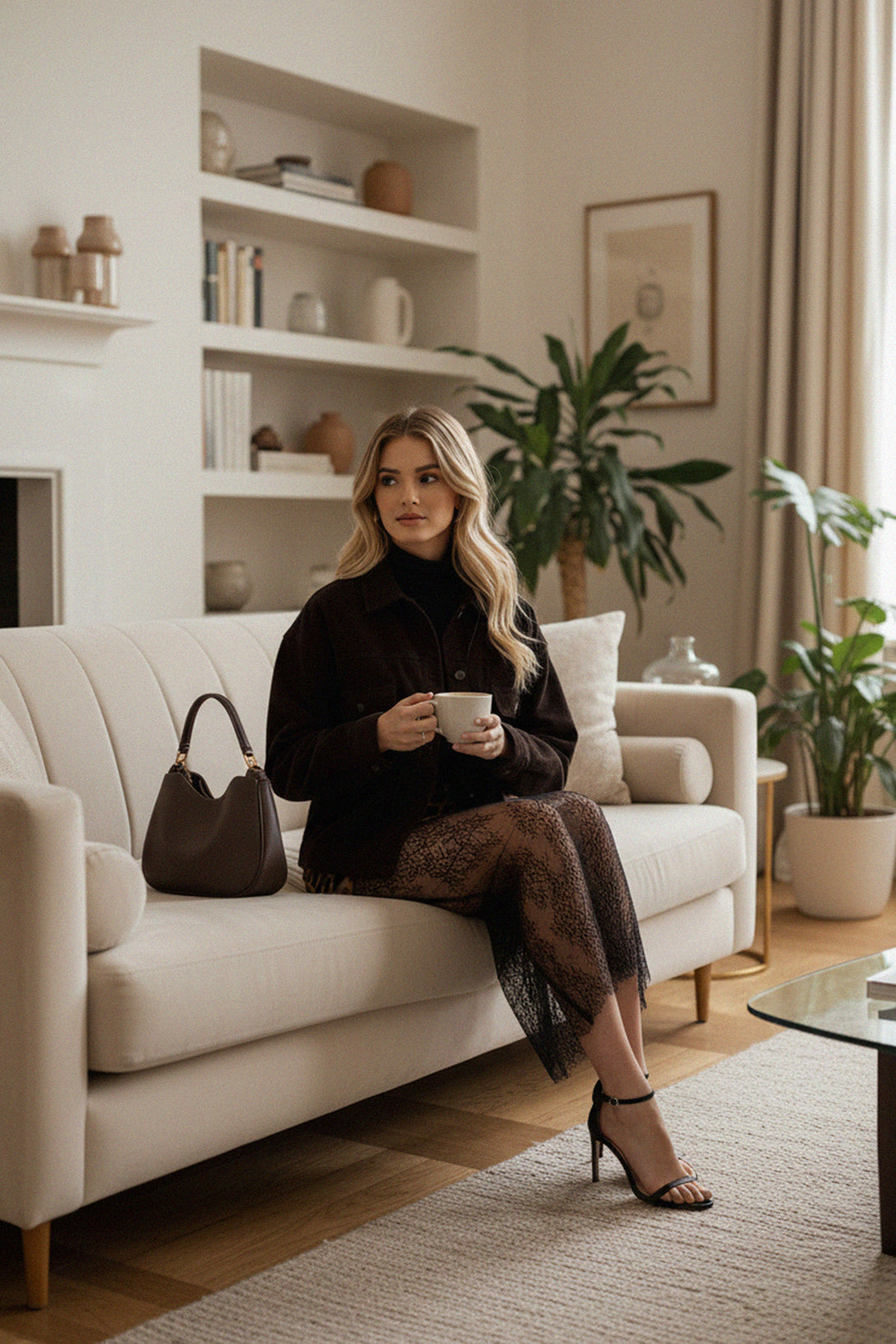 Shahida,
Minimalist evening fashion,
Layered lace detailing,
Timeless romantic outfit,