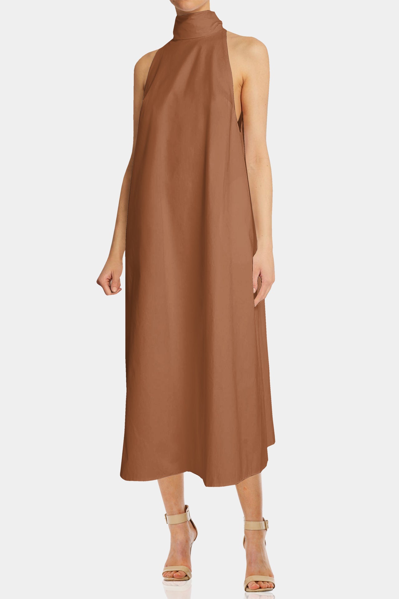 Light Pink High Neck Elegant Midi Dress