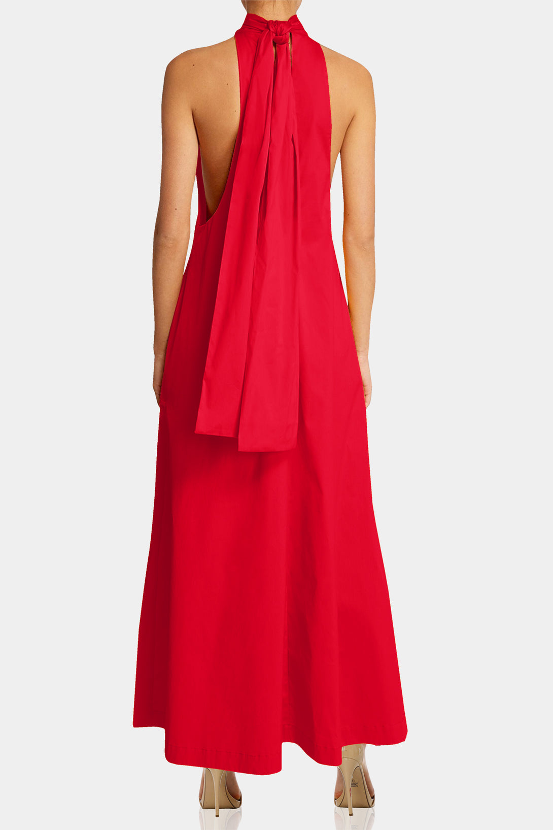 Red High-Neck Sleeveless Maxi Dress Medium