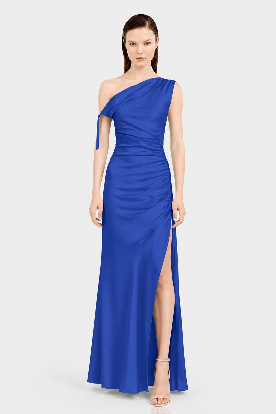 sapphire blue silk dress One Shoulder Stretch Satin Maxi – Shahida Parides pre-made-extra Color:Deep Red Satin Please give us measurements The night Jennifer Lopez