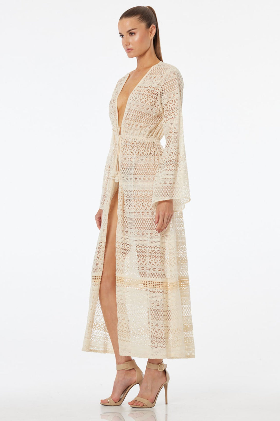 sheer tie up dress Pq Swim Noah Sheer Lace Tunic Mini Dress In White