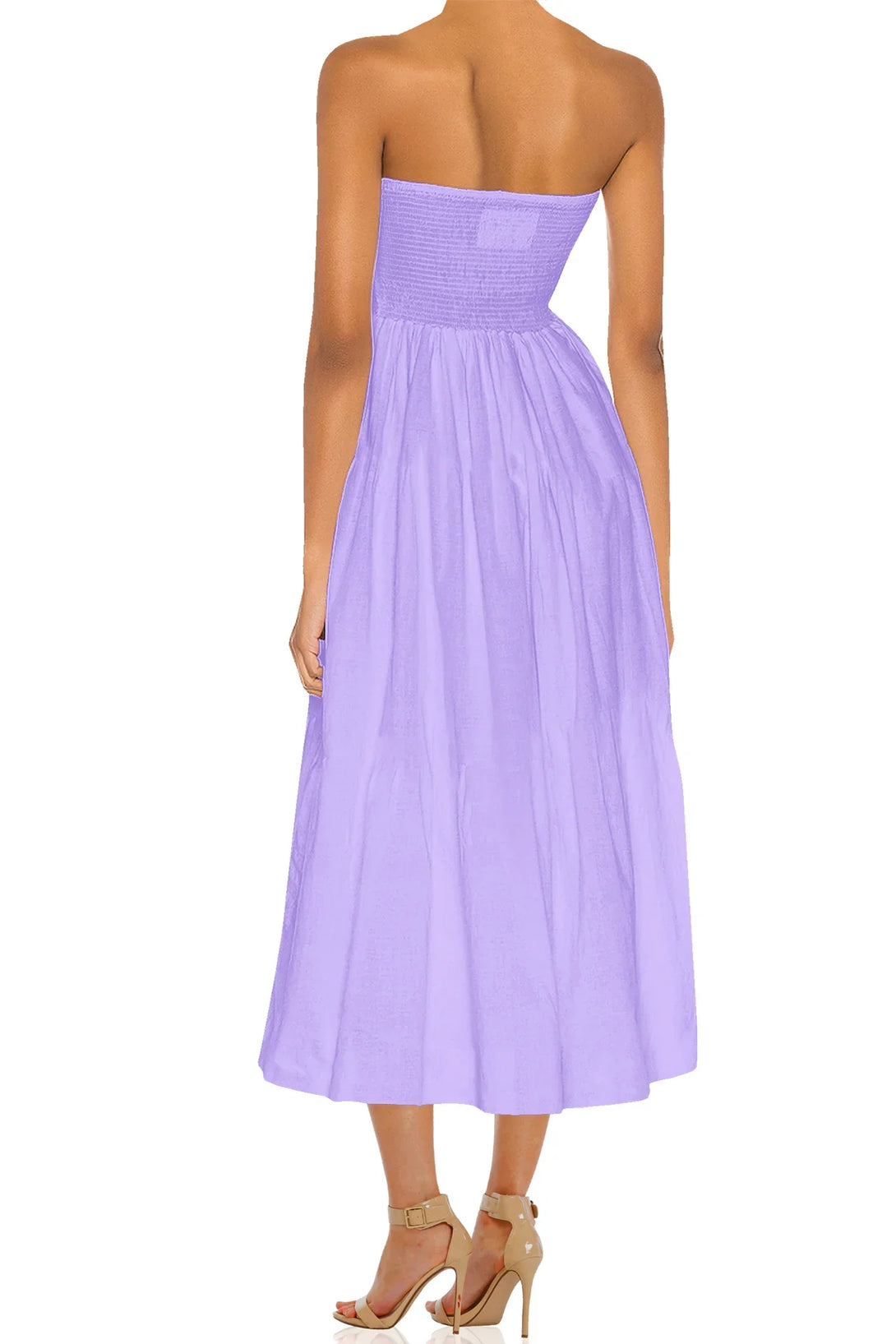 Strapless Sleeveless Purple Midi Dress