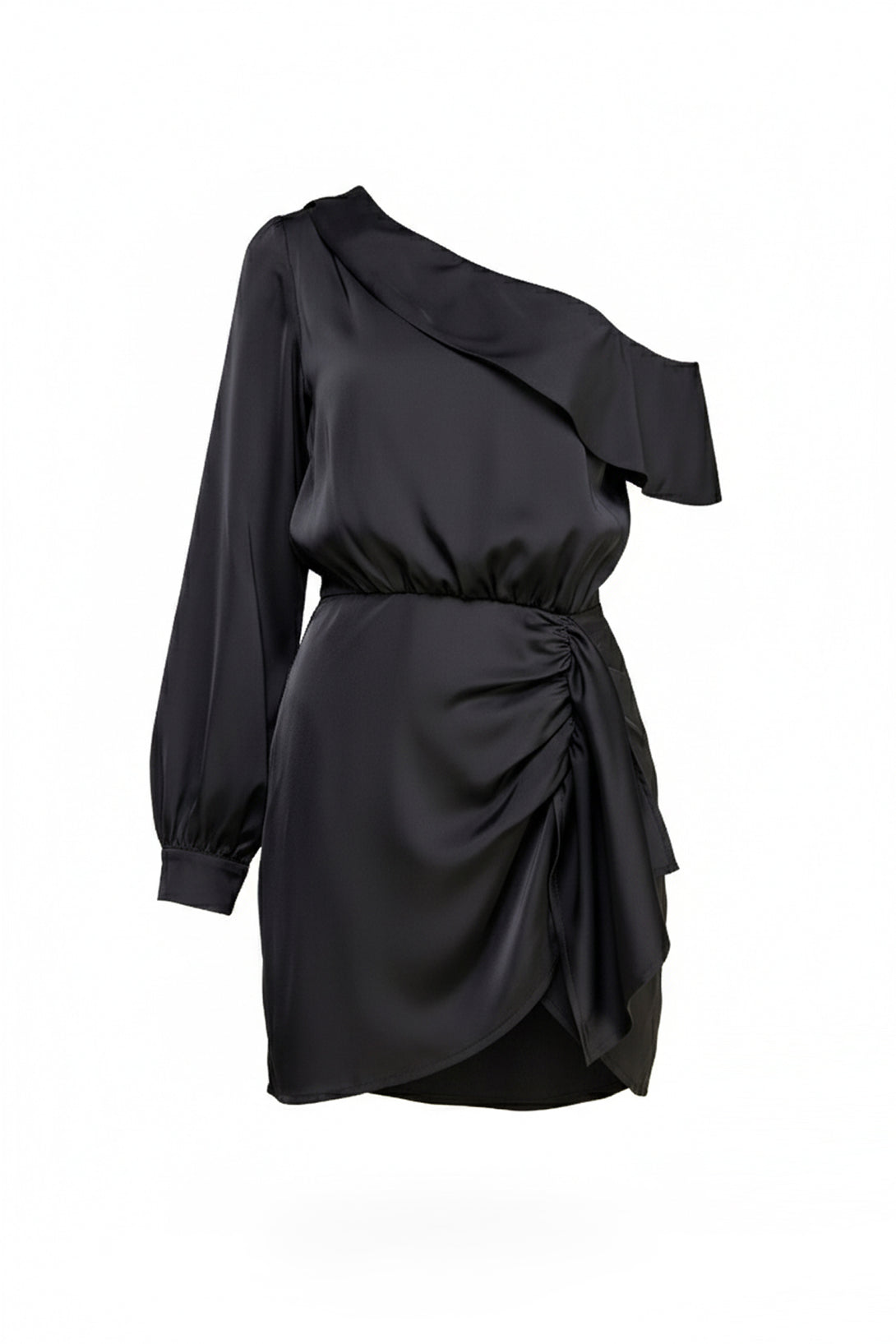 Shahida Parides,
flirty ruffle hem dress,
sleek asymmetric neckline dress,
elegant long sleeve bodycon,