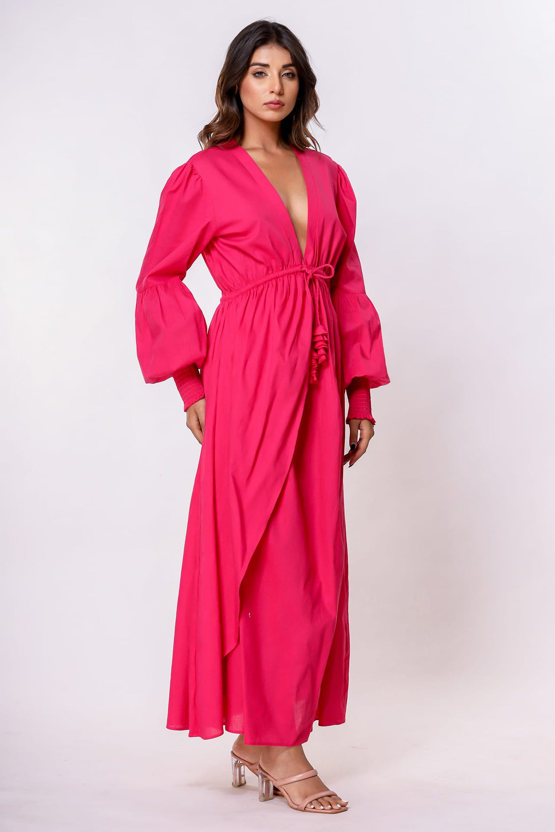 empire waist wrap dress S Fuchsia Pink Plunge Neck Cotton Maxi for Women YGroup_chance-long Lastesso Online Fashion Store Zendaya's 20 Best 'K.C. Colour:NAVY