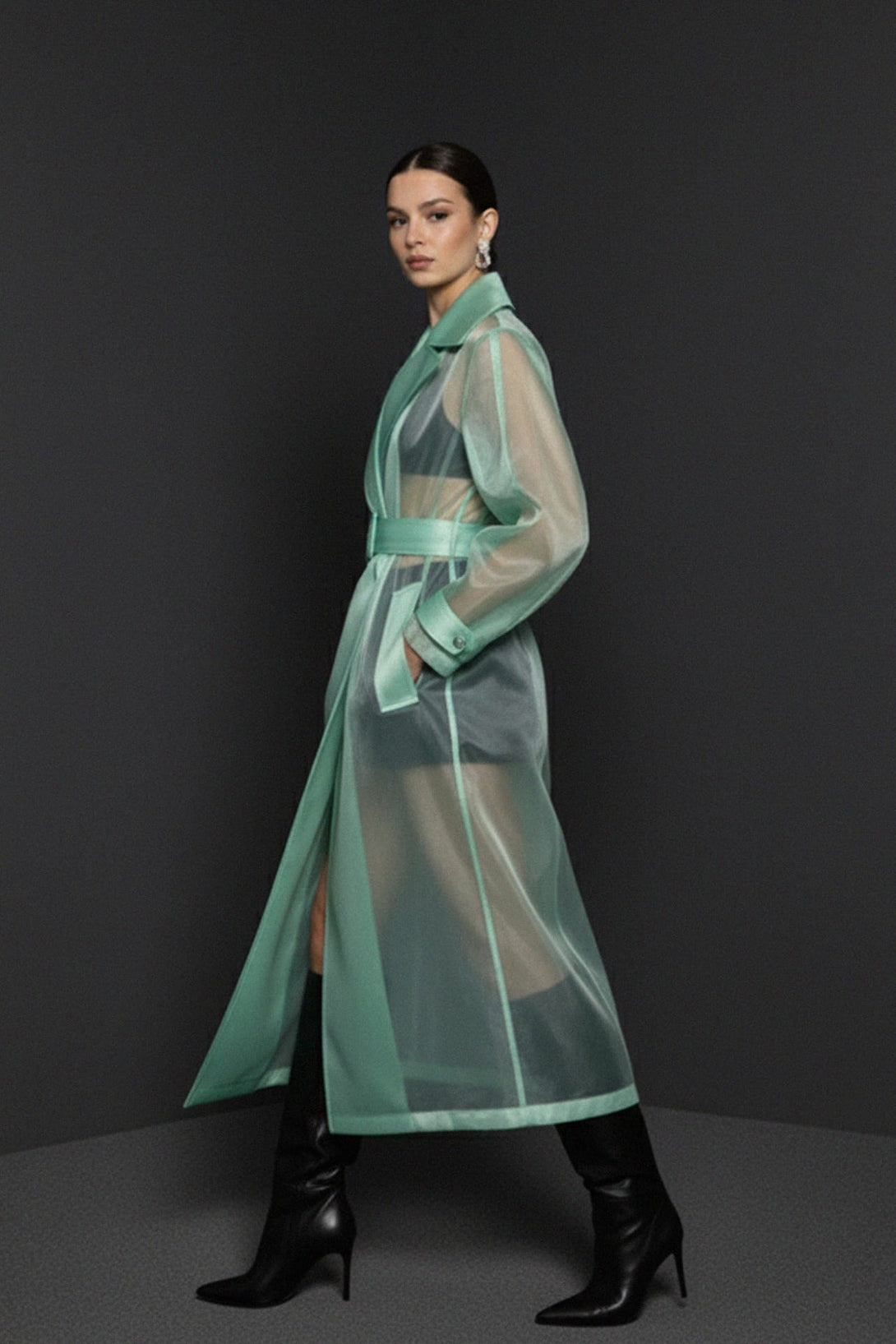Elegant see-through organza trench coat, Shahida,