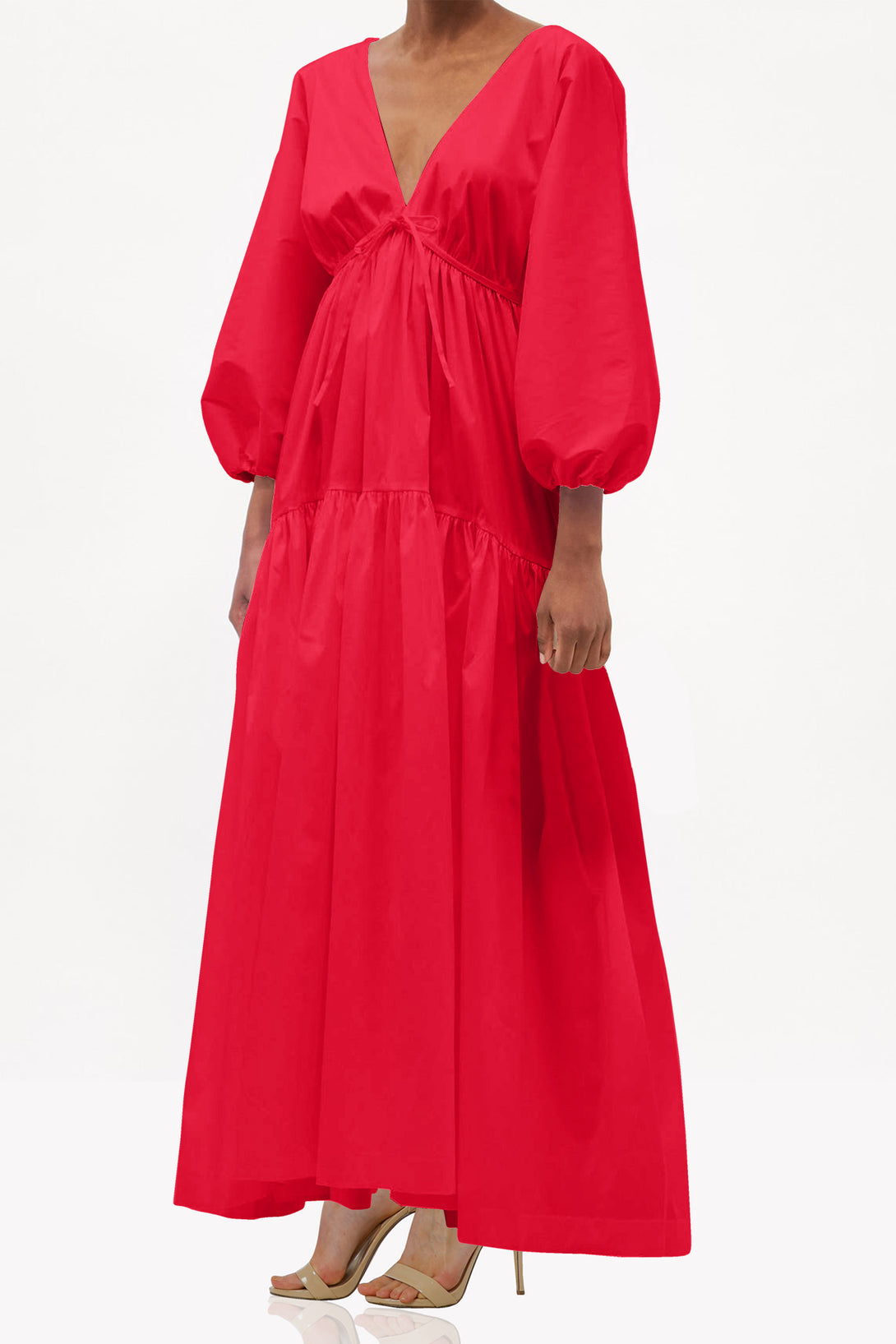 couture red evening gown, glamorous red fashion look, classy red long dress, elegant women’s designer outfit, high fashion red attire, timeless red formal gown, red puff sleeve maxi dress, shahida parides luxury style, fashionable red evening outfit